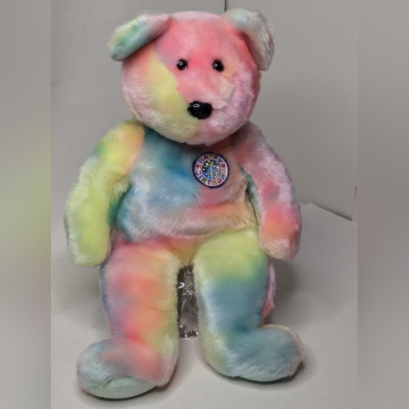 Ty Incorporated Bear Happy Birthday Plush Stuffed Toy 2000 Tie Dye M-2 - Picture 2 of 9